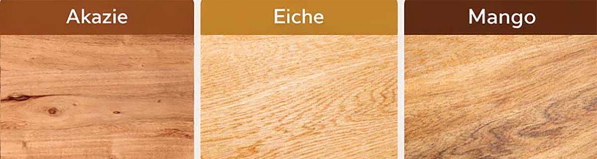 Vergleich Holzarten Akazie-Eiche-Mango