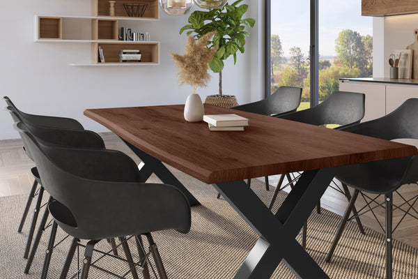 #holznussbaum-optik #200x100 #x-gestellschwarz