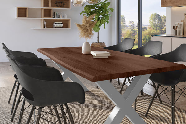 #holznussbaum-optik #220x100 #x-gestellsilber