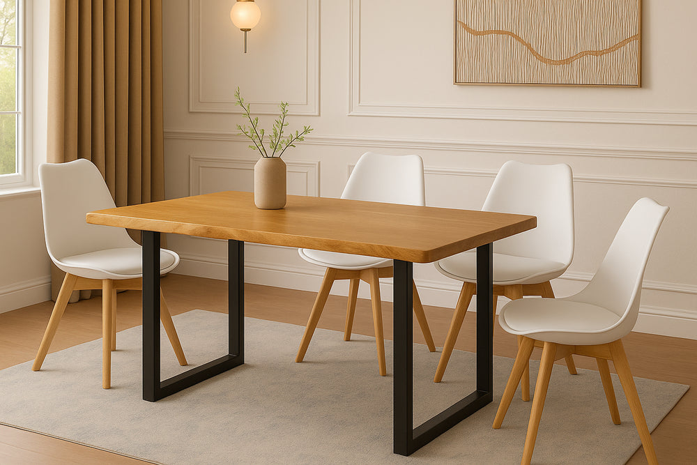 #holzwildeichen-optik #140x80 #schalenstuhlweiß
