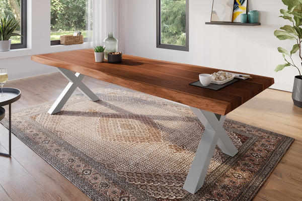 #akazienussbaumfarben #260x100 #x-gestellsilber
