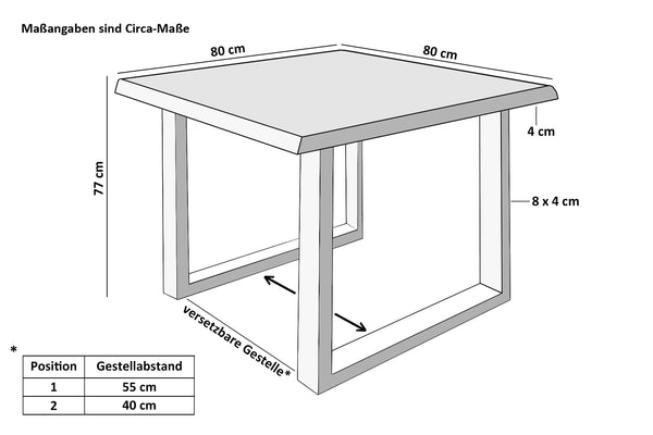 #nussbaumfarben #80x80 #u-gestellschwarz