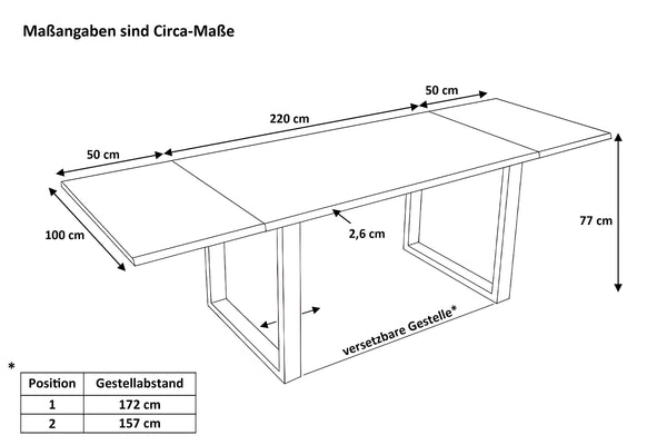 #nussbaumfarben #220(320)x100 #u-gestellweiß
