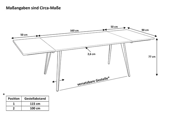 #naturfarben #160(260)x90 #vierfuß-gestellsilber