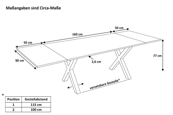 #nussbaumfarben #160(260)x90 #x-gestellweiß