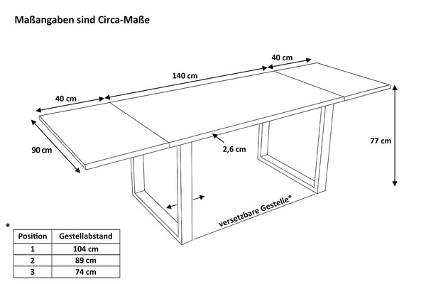 #nussbaumfarben #140(220)x90 #u-gestellweiß