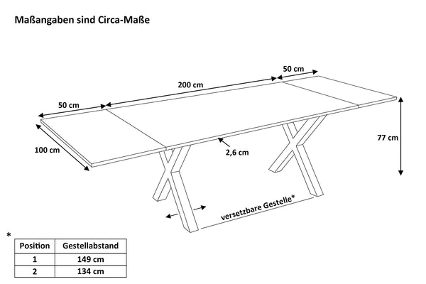 #nussbaumfarben #200(300)x100 #x-gestellweiß