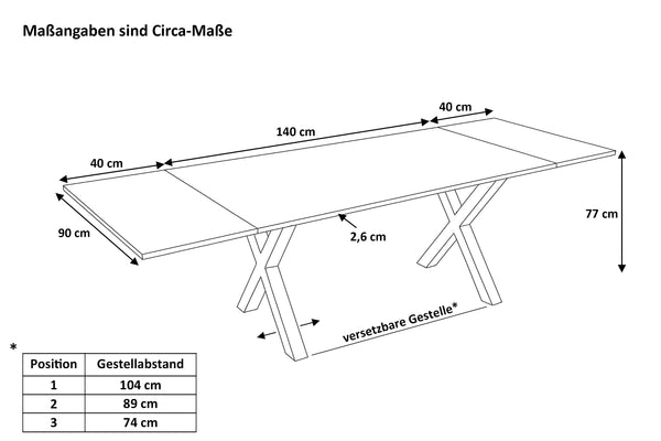 #nussbaumfarben #140(220)x90 #x-gestellschwarz