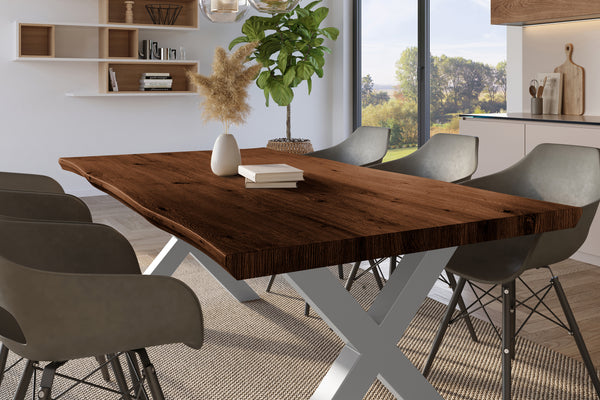#holznussbaum-optik #220x100 #x-gestellsilber