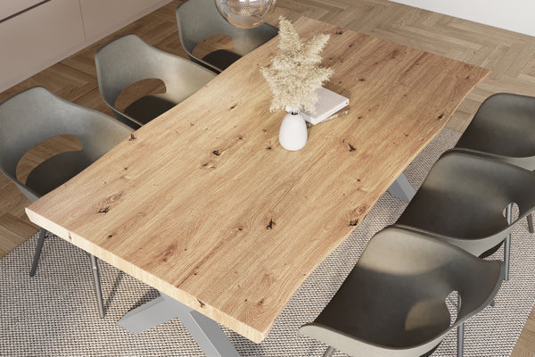 #holzwildeiche-optik #220x100 #x-gestellsilber
